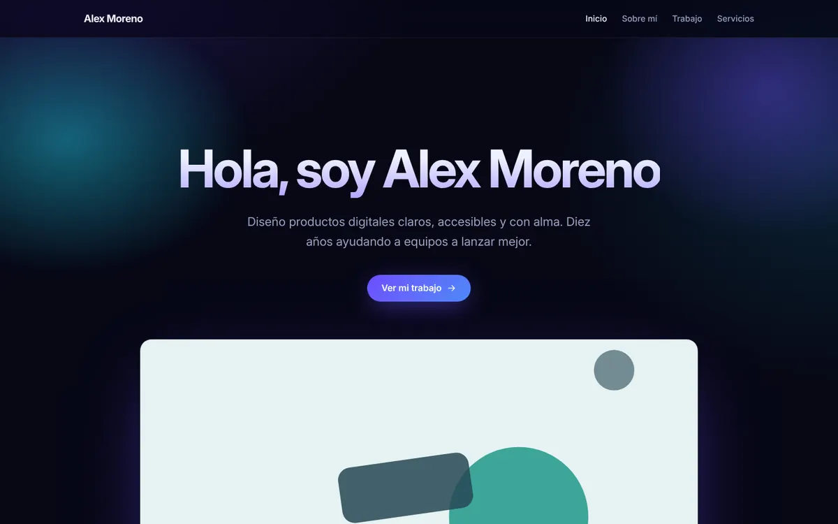 Portfolio de ejemplo con la plantilla Aurora
