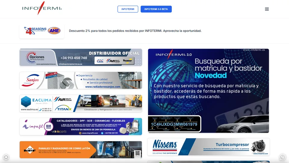Portal de InfoTermi con fabricantes y la búsqueda por matrícula y bastidor